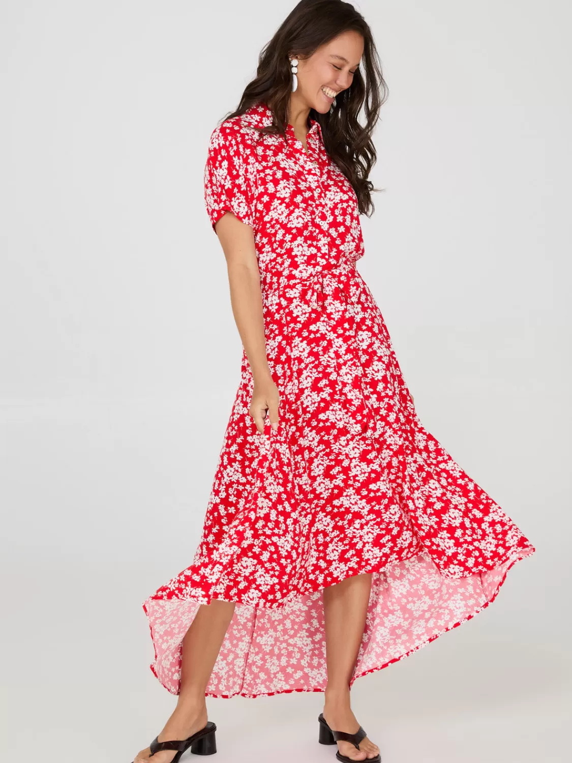 Suzy Shier Casual Dresses | Midi & Maxi*Ditsy Floral Print High-Low Maxi Shirt Dress