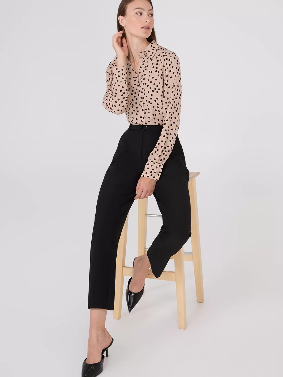 Suzy Shier Tops | Long Sleeve*Dot Print Chiffon Button-Front Blouse