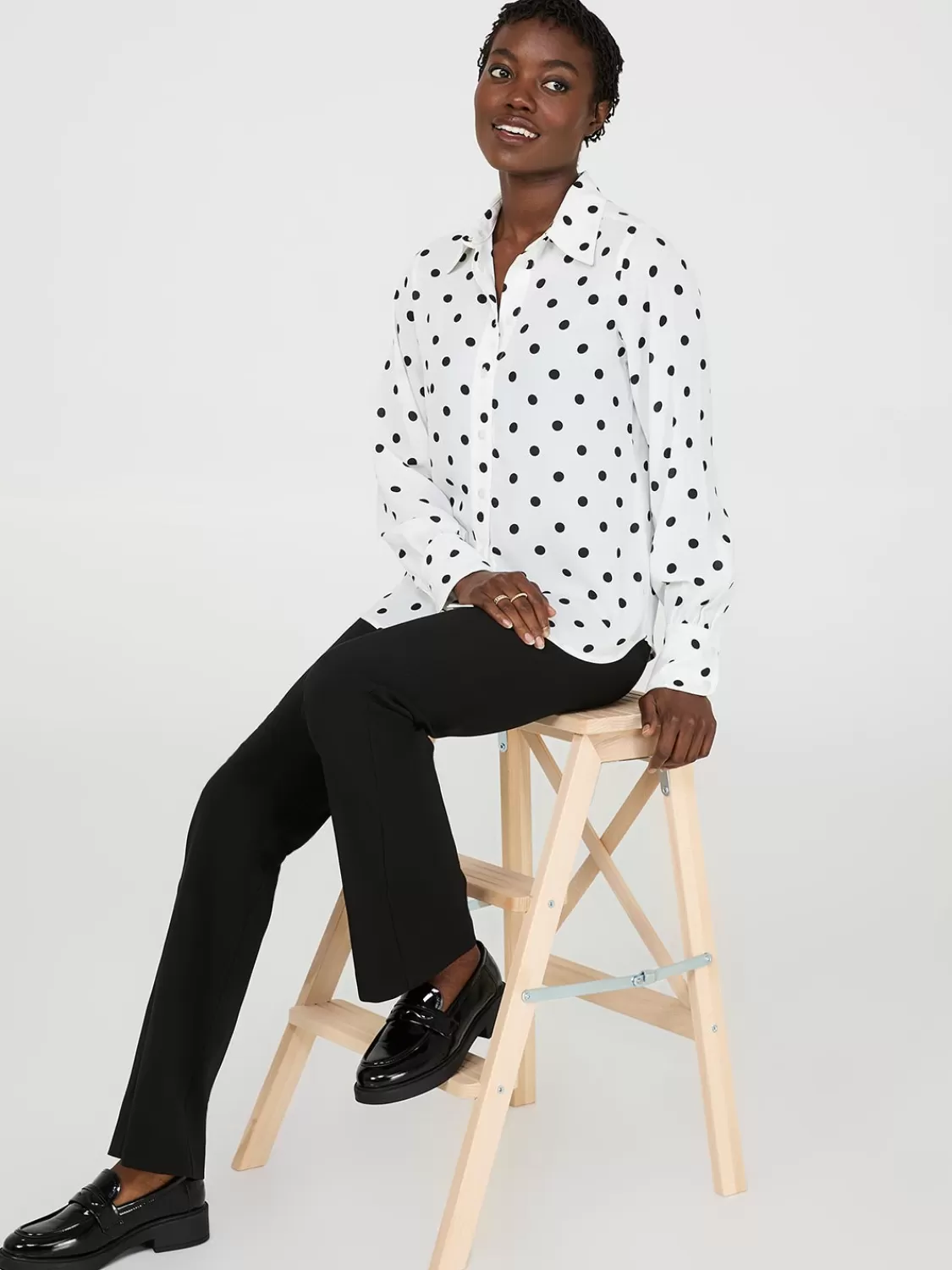 Suzy Shier Tops | Long Sleeve*Dot Print Chiffon Button-Front Blouse