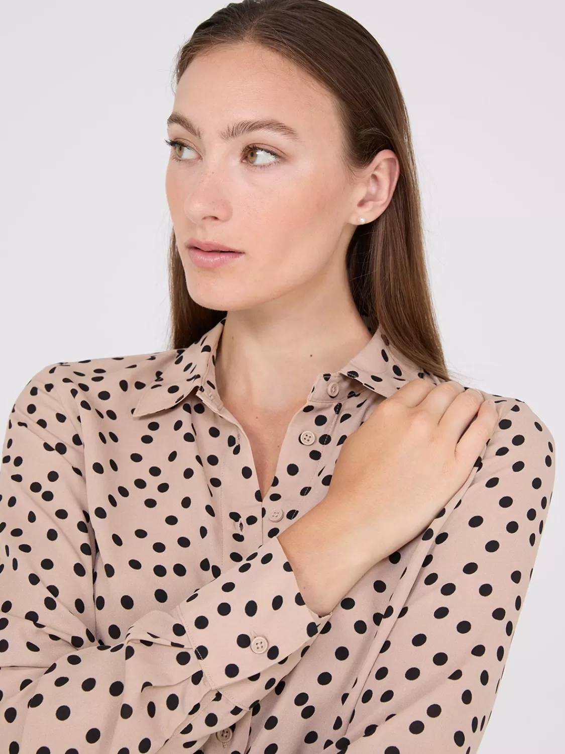 Suzy Shier Tops | Long Sleeve*Dot Print Chiffon Button-Front Blouse