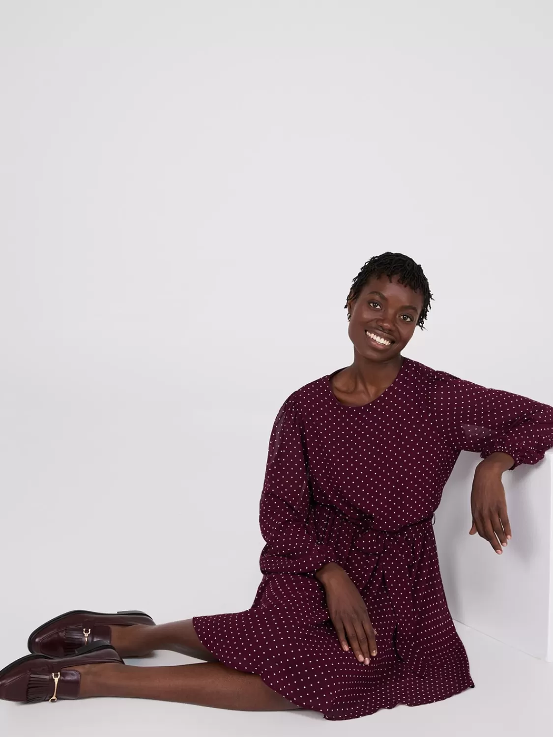 Suzy Shier Mini | Work Dresses*Dot Print Chiffon Fit & Flare Mini Dress