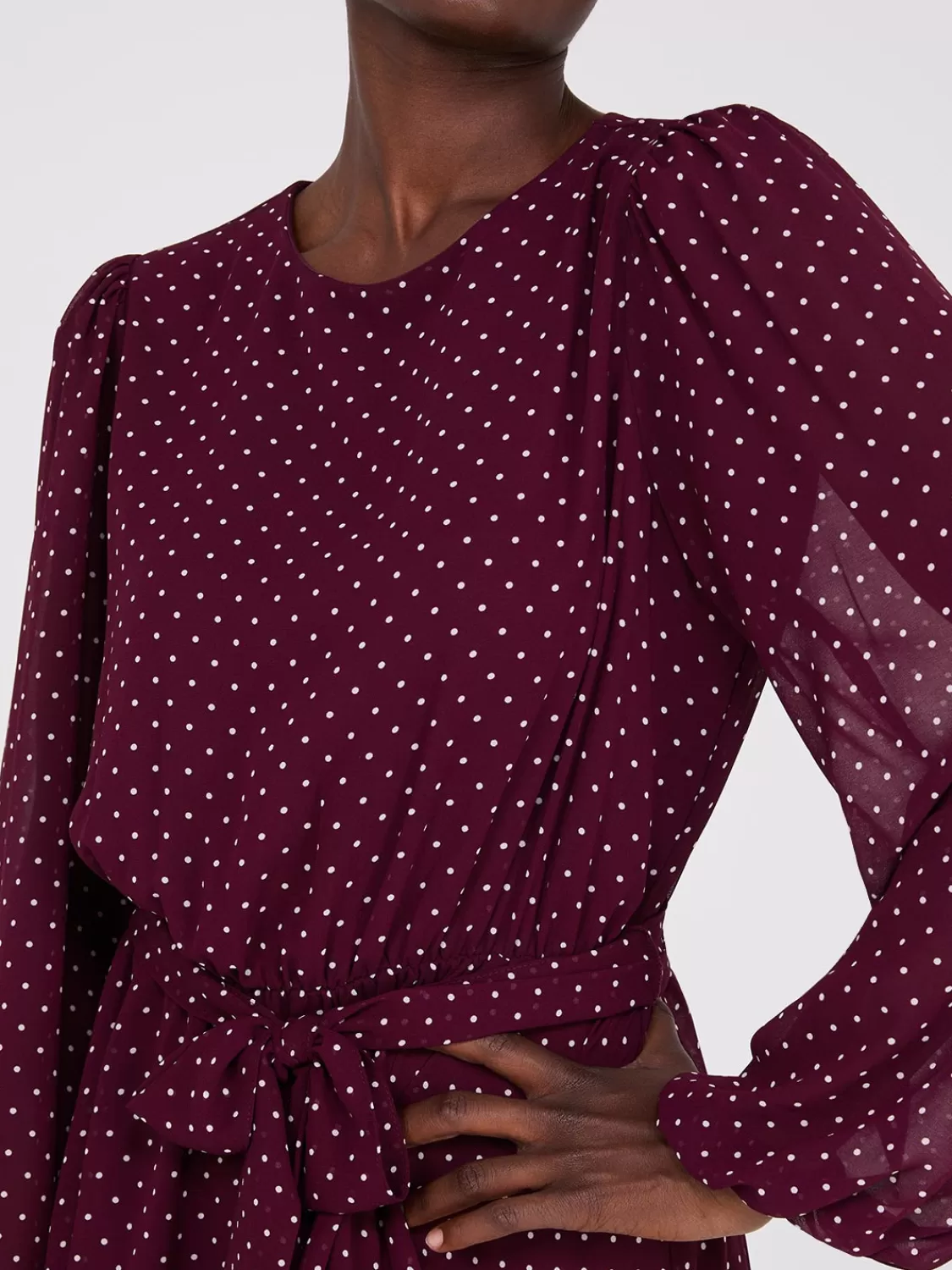 Suzy Shier Mini | Work Dresses*Dot Print Chiffon Fit & Flare Mini Dress