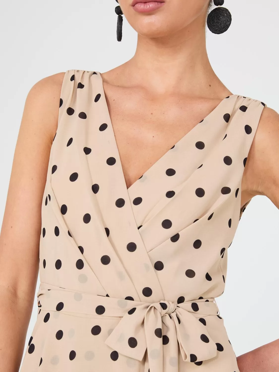 Suzy Shier Work Dresses | Dresses*Dot Print Crossover Chiffon Midi Dress