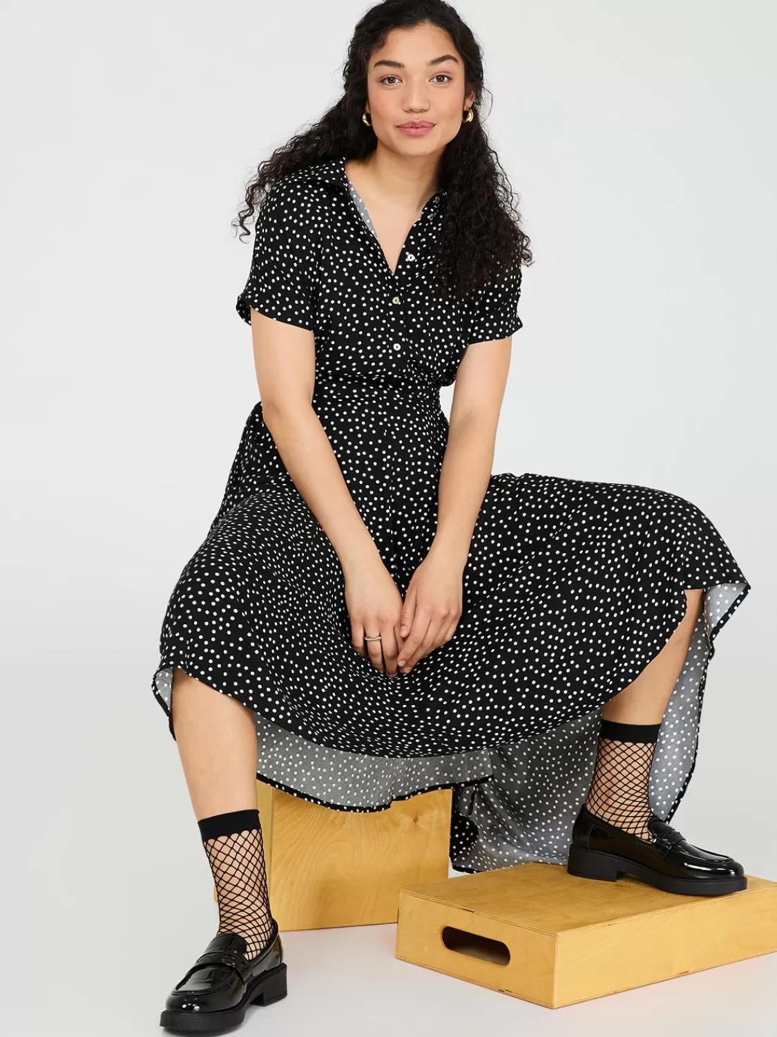 Suzy Shier Casual Dresses | Midi & Maxi*Dot Print High-Low Maxi Shirt Dress