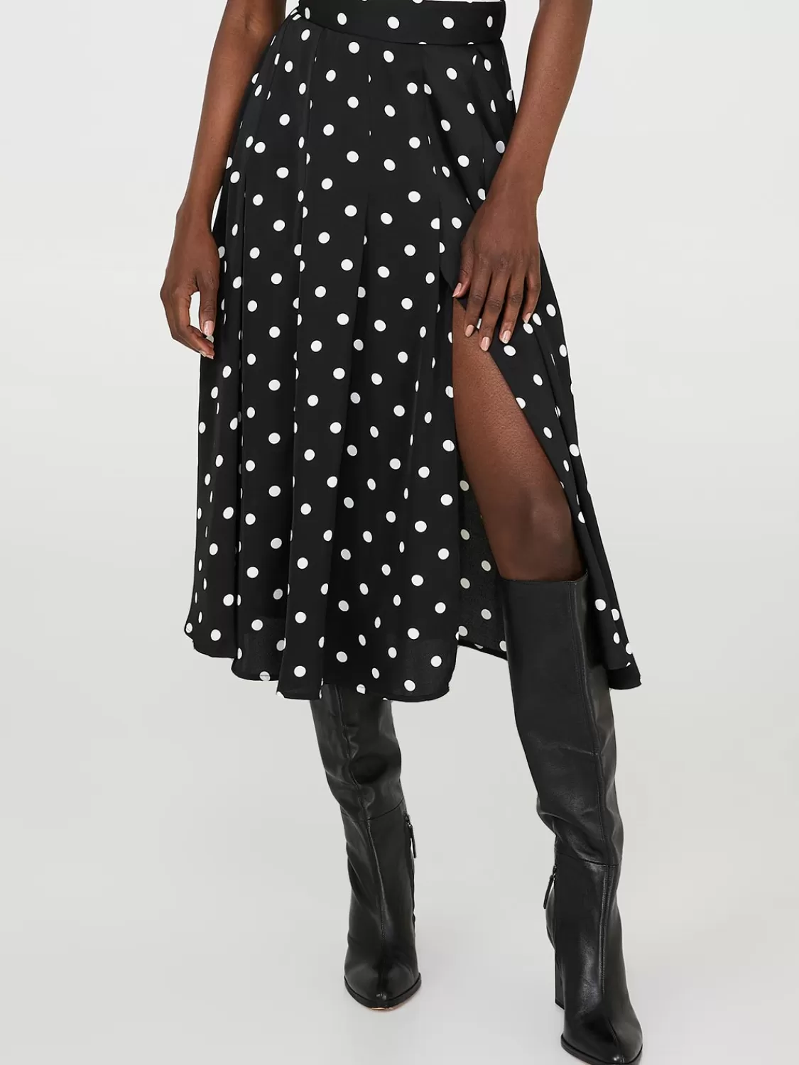 Suzy Shier Skirts*Dot Print Pleated Satin Midi Skirt