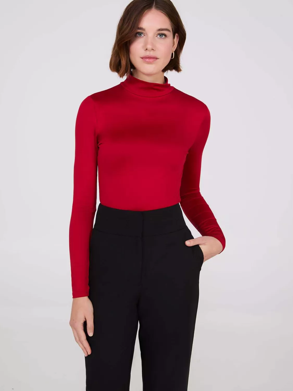 Suzy Shier Tops | Suzy Everyday*Double Layer Mock Neck Long Sleeve Top