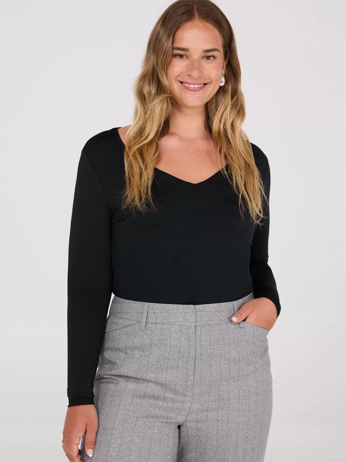 Suzy Shier Suzy Everyday | Long Sleeve*Double Layer V-Neck Long Sleeve Top