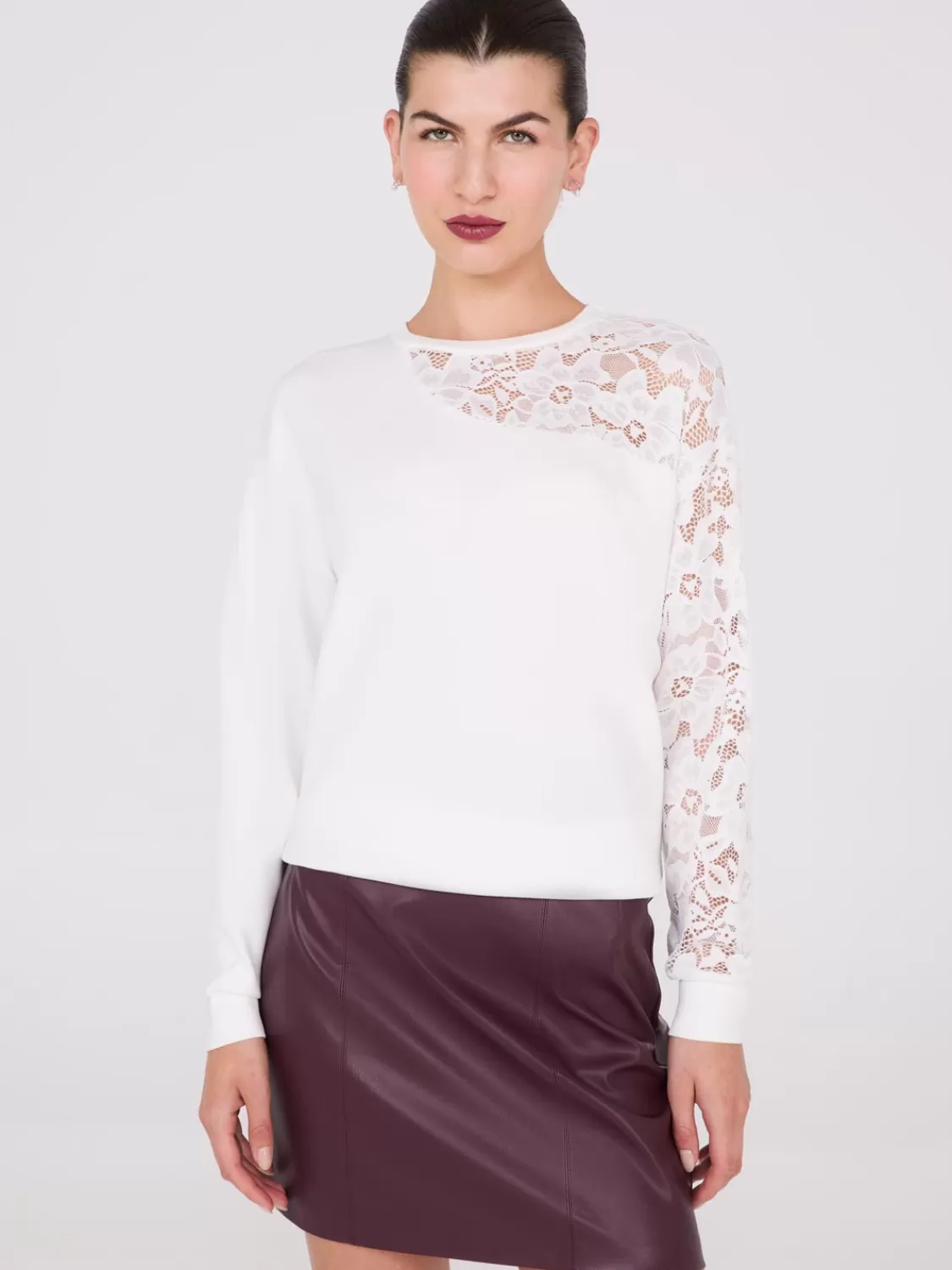 Suzy Shier Long Sleeve | Fashion Tops*Drop Shoulder Sweater With Lace Sleeve