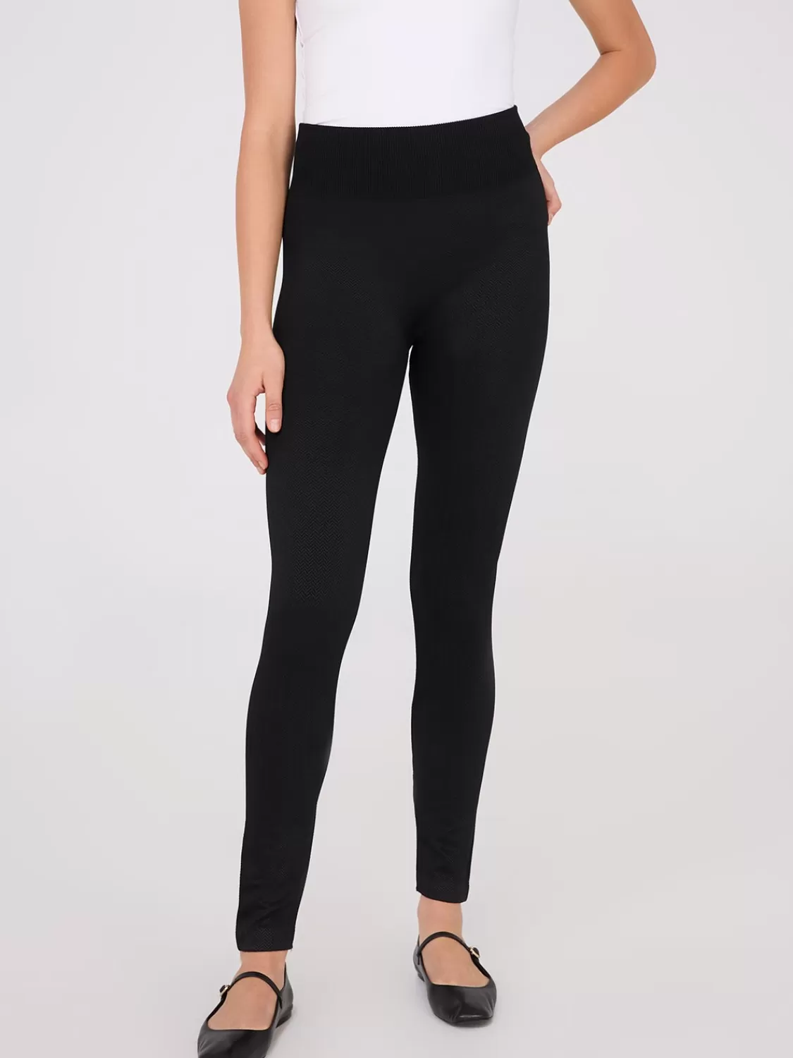 Suzy Shier Leggings & Sweatpants*Embossed Herringbone Fleece Lined Leggings