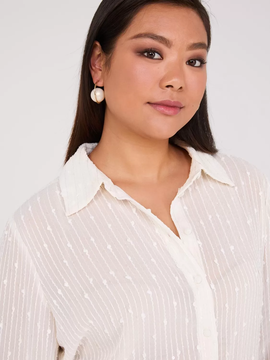 Suzy Shier Tops | Long Sleeve*Embroidered Sequin Chiffon Blouse