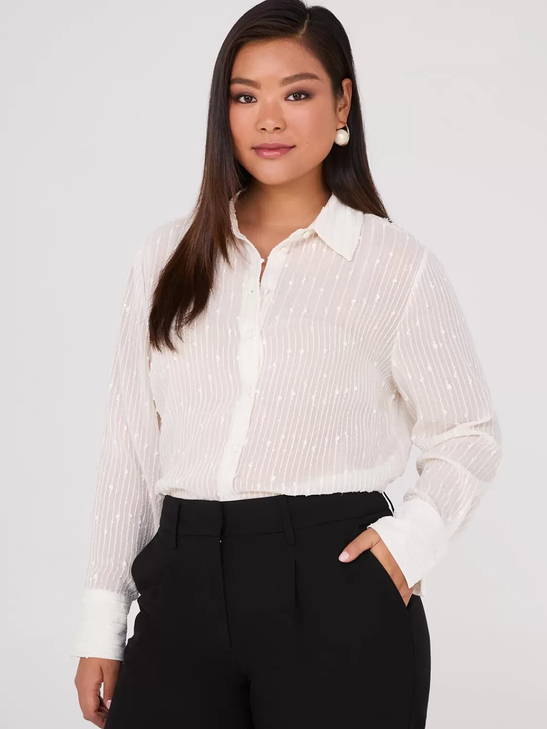 Suzy Shier Tops | Long Sleeve*Embroidered Sequin Chiffon Blouse