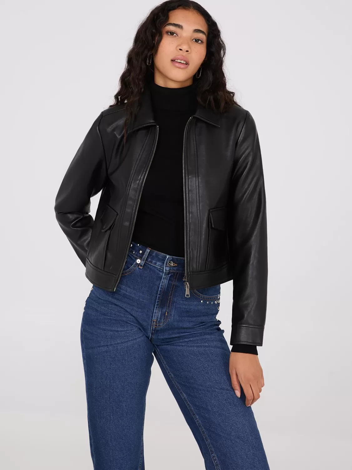 Suzy Shier Puffers & Jackets | Puffers & Jackets*Faux Leather Utility Jacket