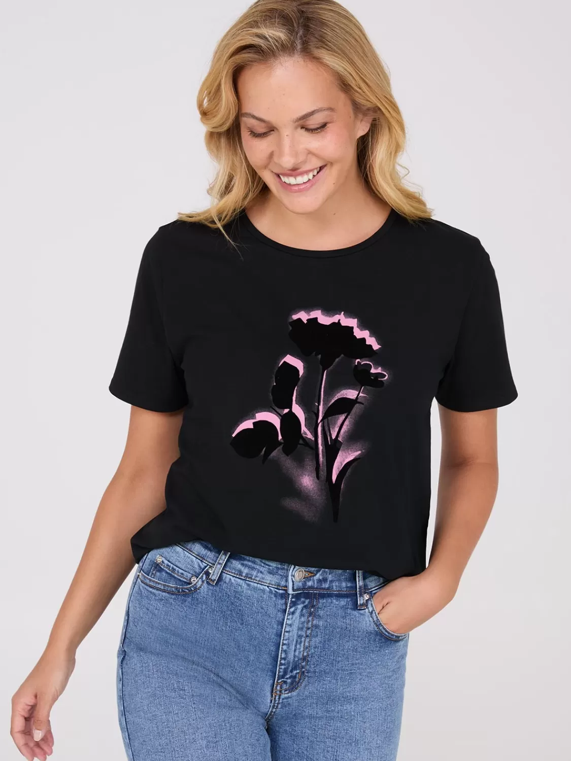 Suzy Shier Short Sleeve | Tank Tops & T-Shirts*Floral Flocking Short Sleeve T-Shirt