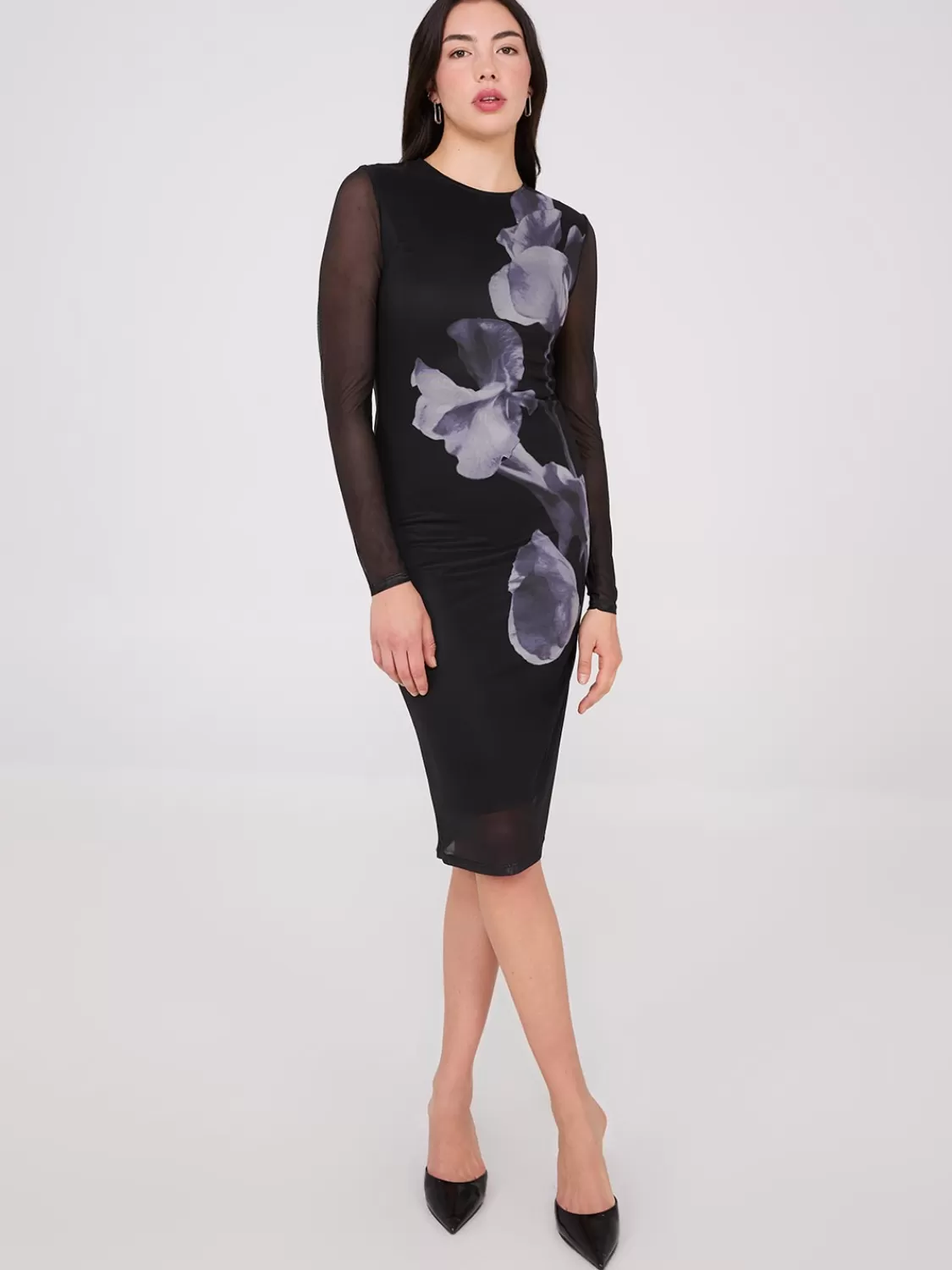 Suzy Shier Midi & Maxi | Party Dresses*Floral Placement Mesh Midi Column Dress