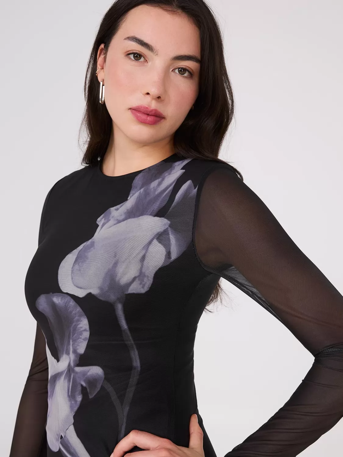Suzy Shier Midi & Maxi | Party Dresses*Floral Placement Mesh Midi Column Dress