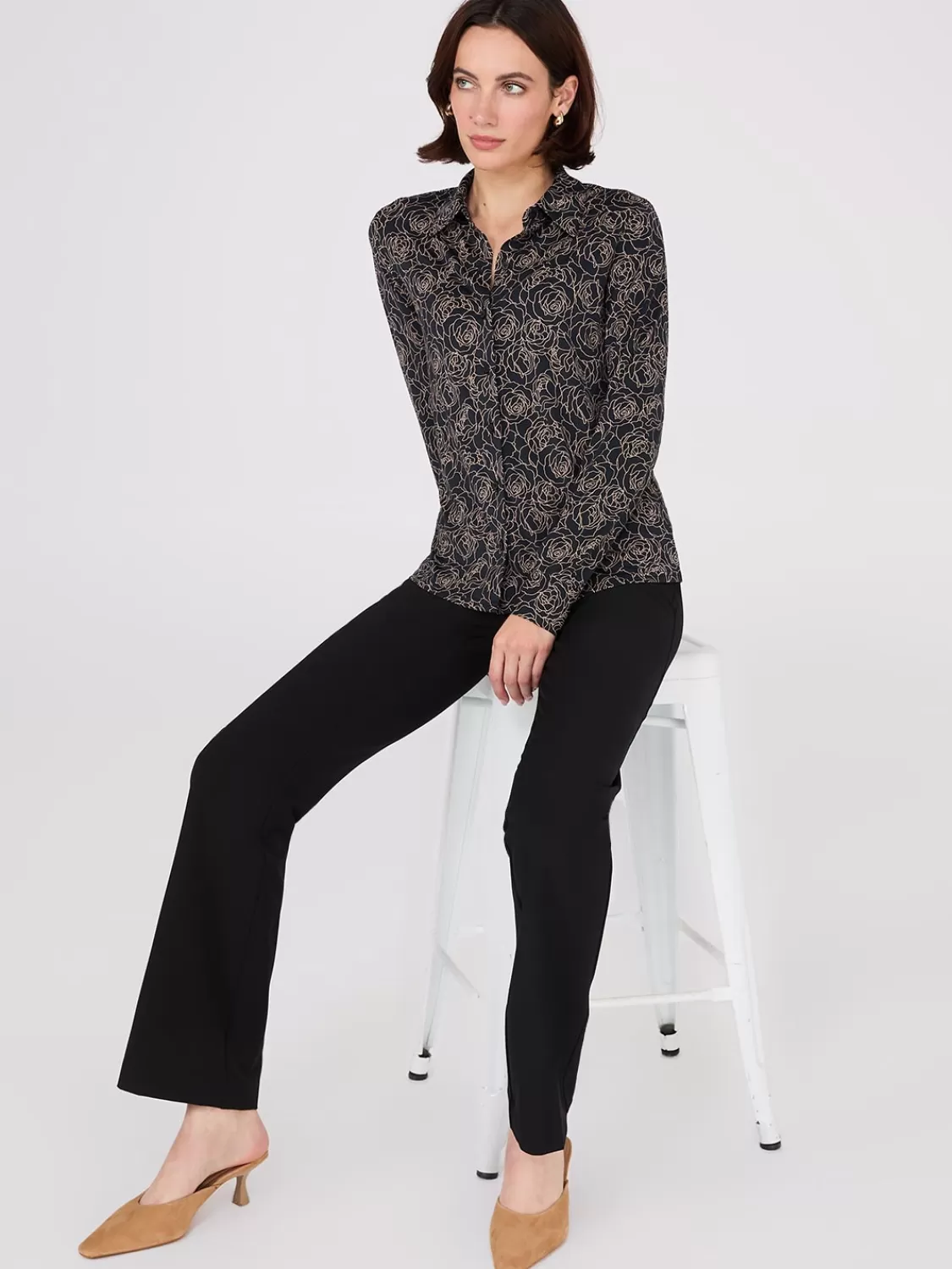 Suzy Shier Tops | Long Sleeve*Floral Print Button-Front Classic Blouse
