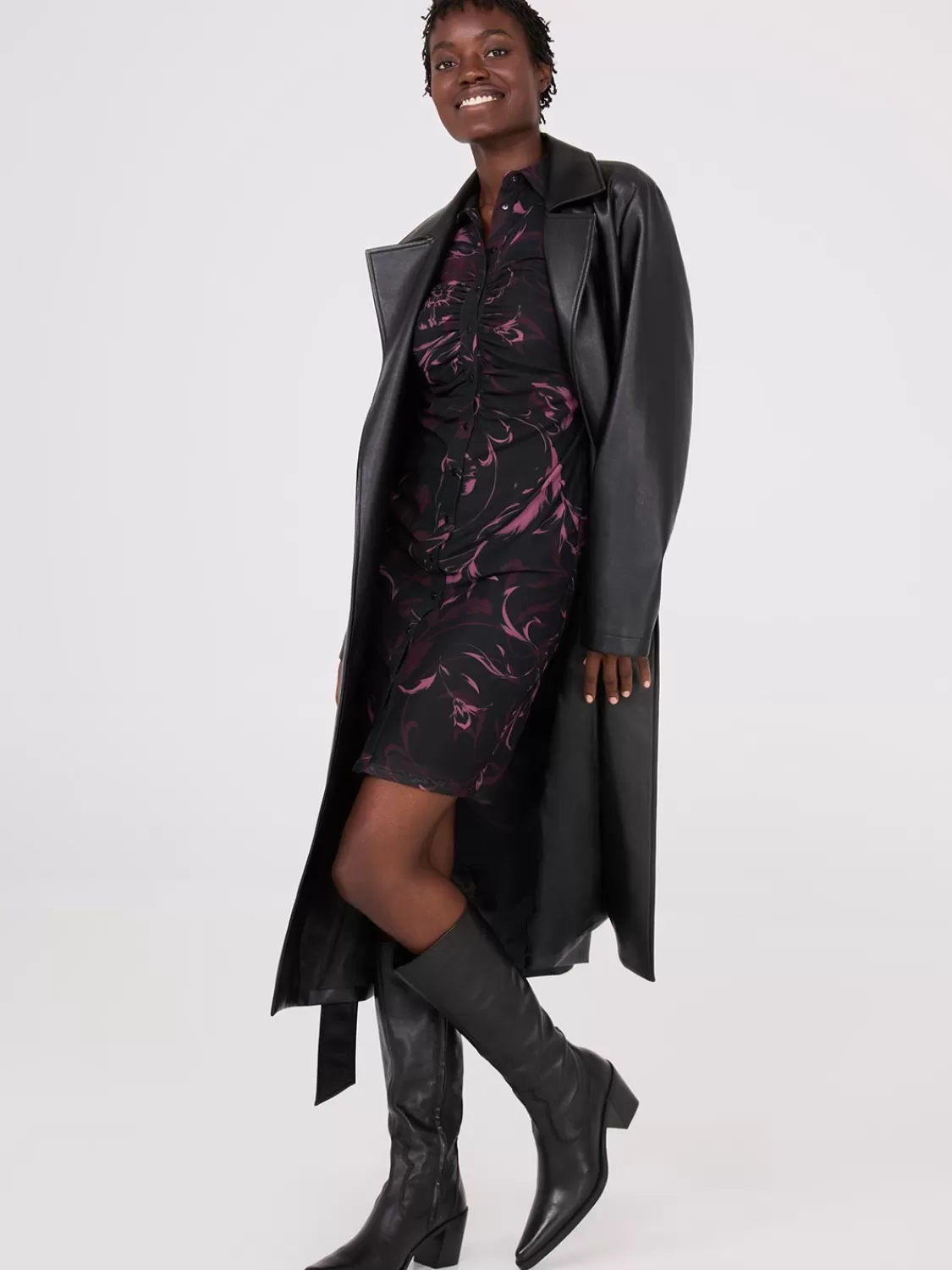 Suzy Shier Mini | Party Dresses*Floral Print Button-Front Gathered Mesh Dress