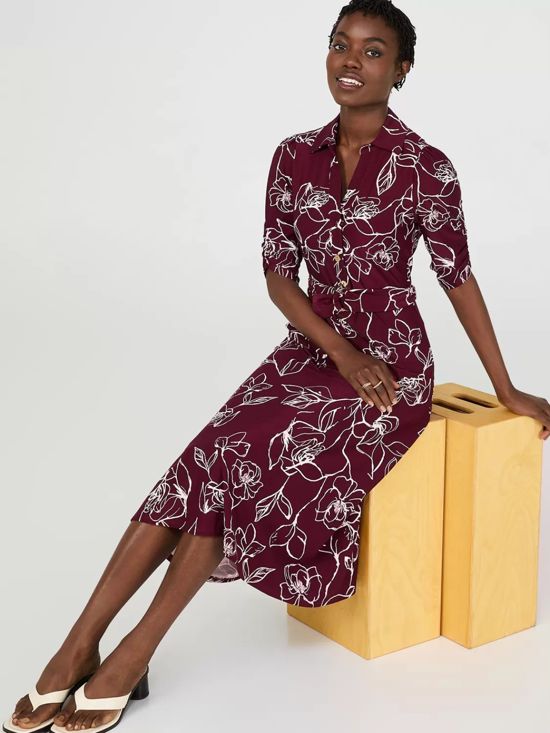 Suzy Shier Casual Dresses | Work Dresses*Floral Print Button-Front Midi Dress With Pockets