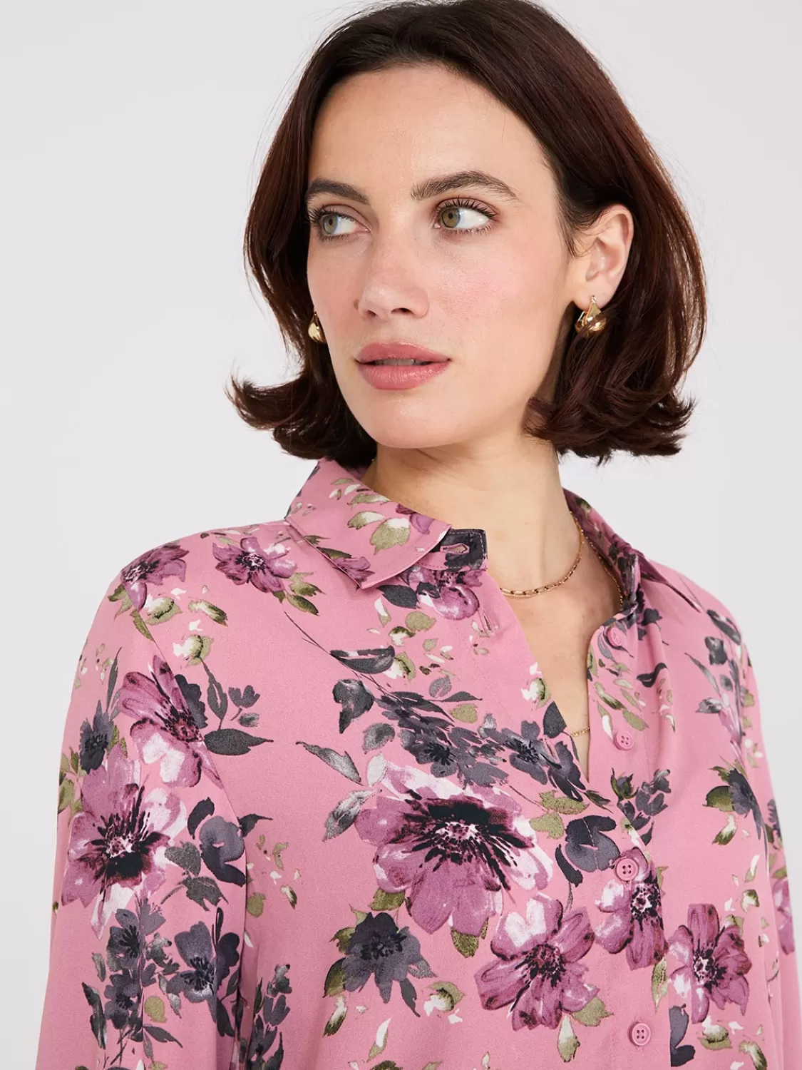 Suzy Shier Tops | Long Sleeve*Floral Print Chiffon Button-Front Blouse