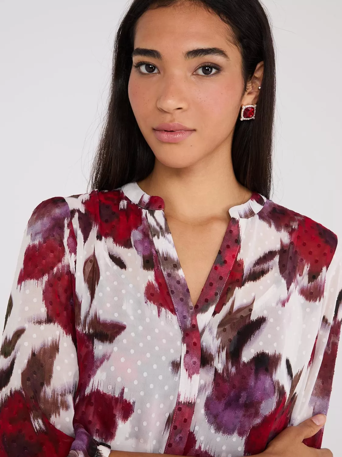 Suzy Shier Tops | Long Sleeve*Floral Print Chiffon Tie Neck Blouse