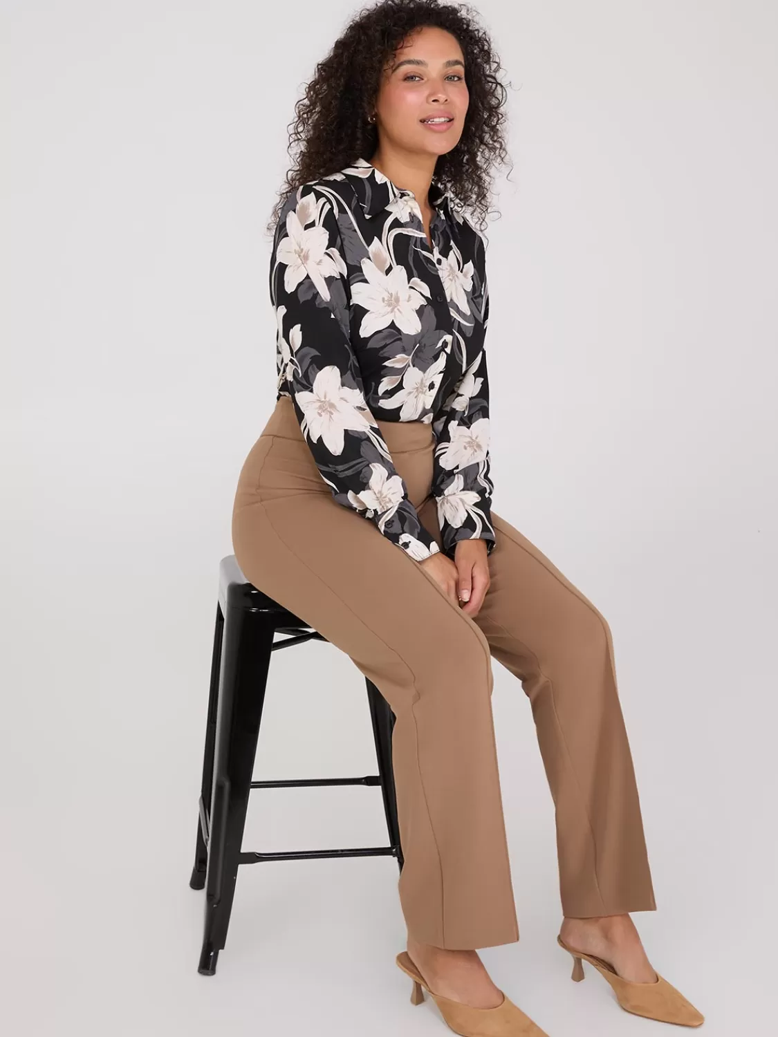 Suzy Shier Tops | Long Sleeve*Floral Print Crepe Chiffon Button-Front Blouse