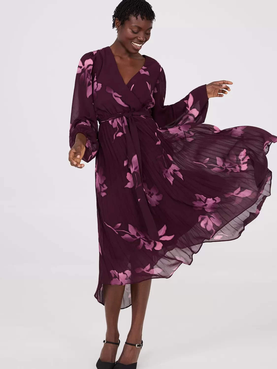 Suzy Shier Midi & Maxi*Floral Print Crossover Handkerchief Hem Dress