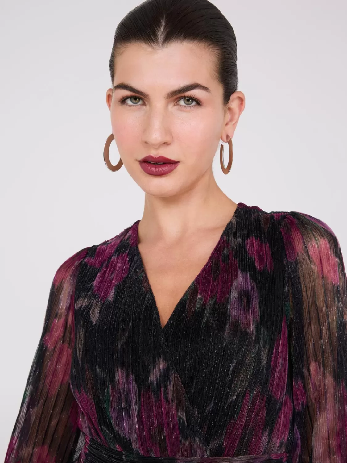 Suzy Shier Midi & Maxi | Party Dresses*Floral Print Crossover Plisse Midi Dress