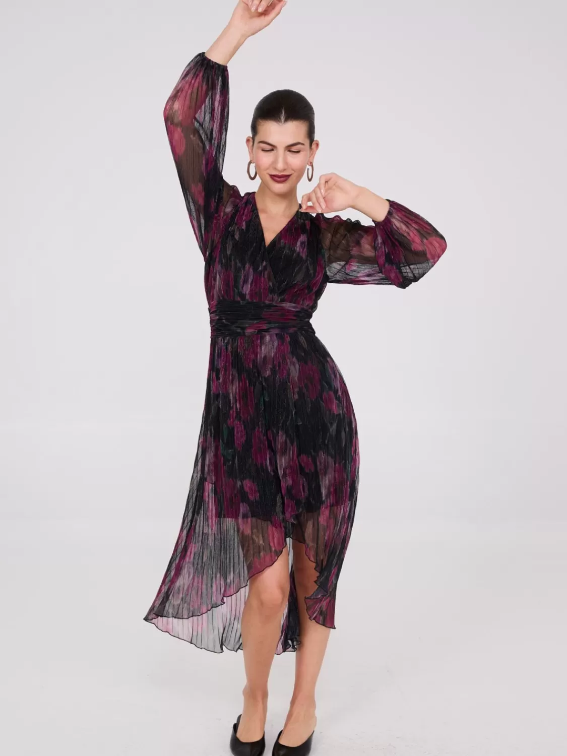 Suzy Shier Midi & Maxi | Party Dresses*Floral Print Crossover Plisse Midi Dress