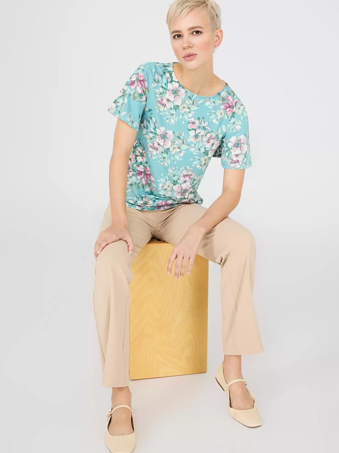 Suzy Shier Tops | Short Sleeve*Floral Print Flutter Sleeve Boat Neck Top