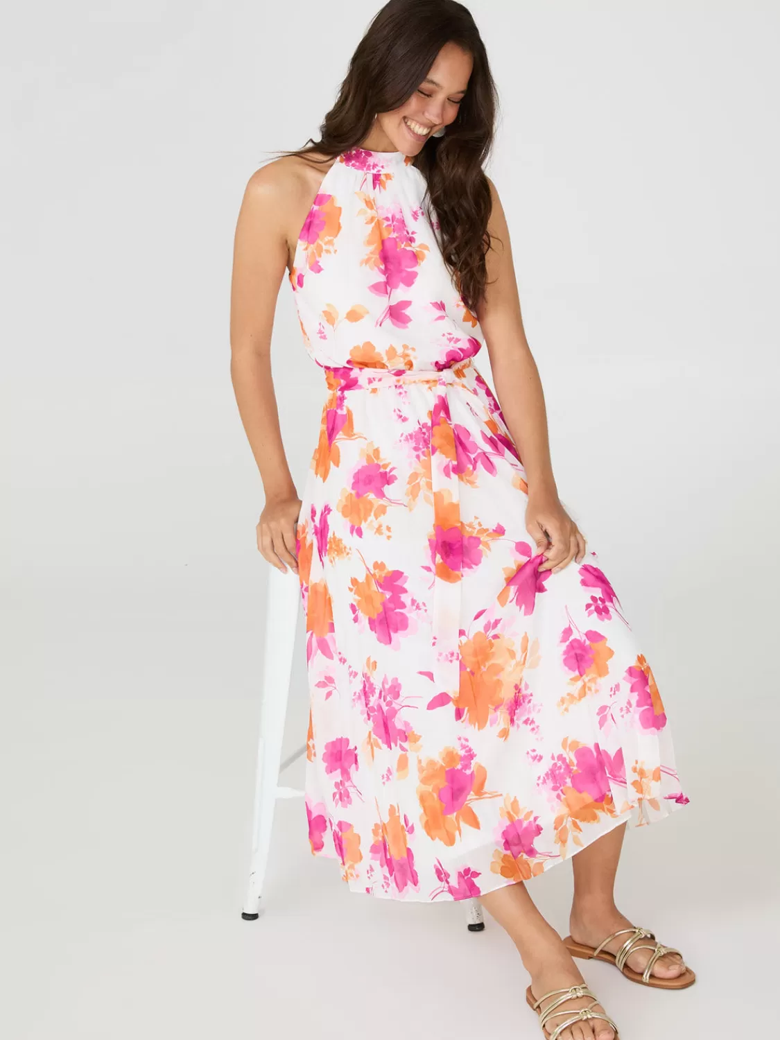Suzy Shier Casual Dresses | Midi & Maxi*Floral Print Halter Neck Chiffon Midi Dress