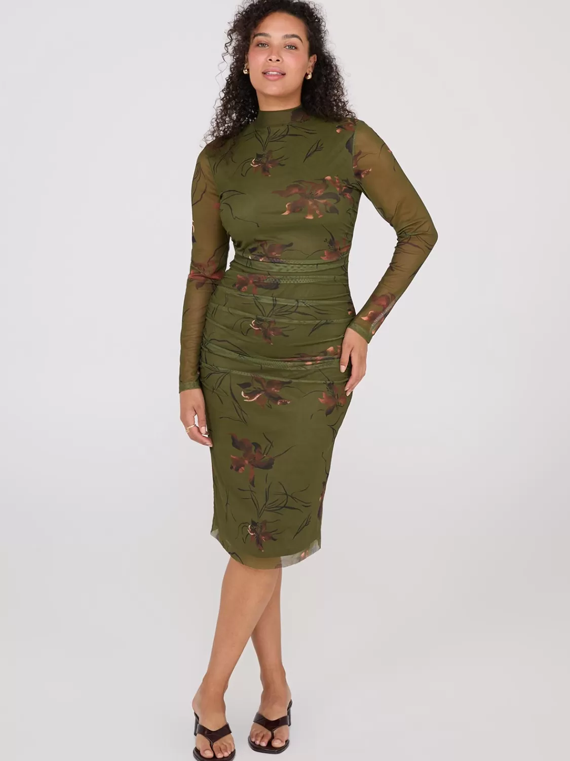 Suzy Shier Midi & Maxi | Party Dresses*Floral Print Mock Neck Mesh Dress
