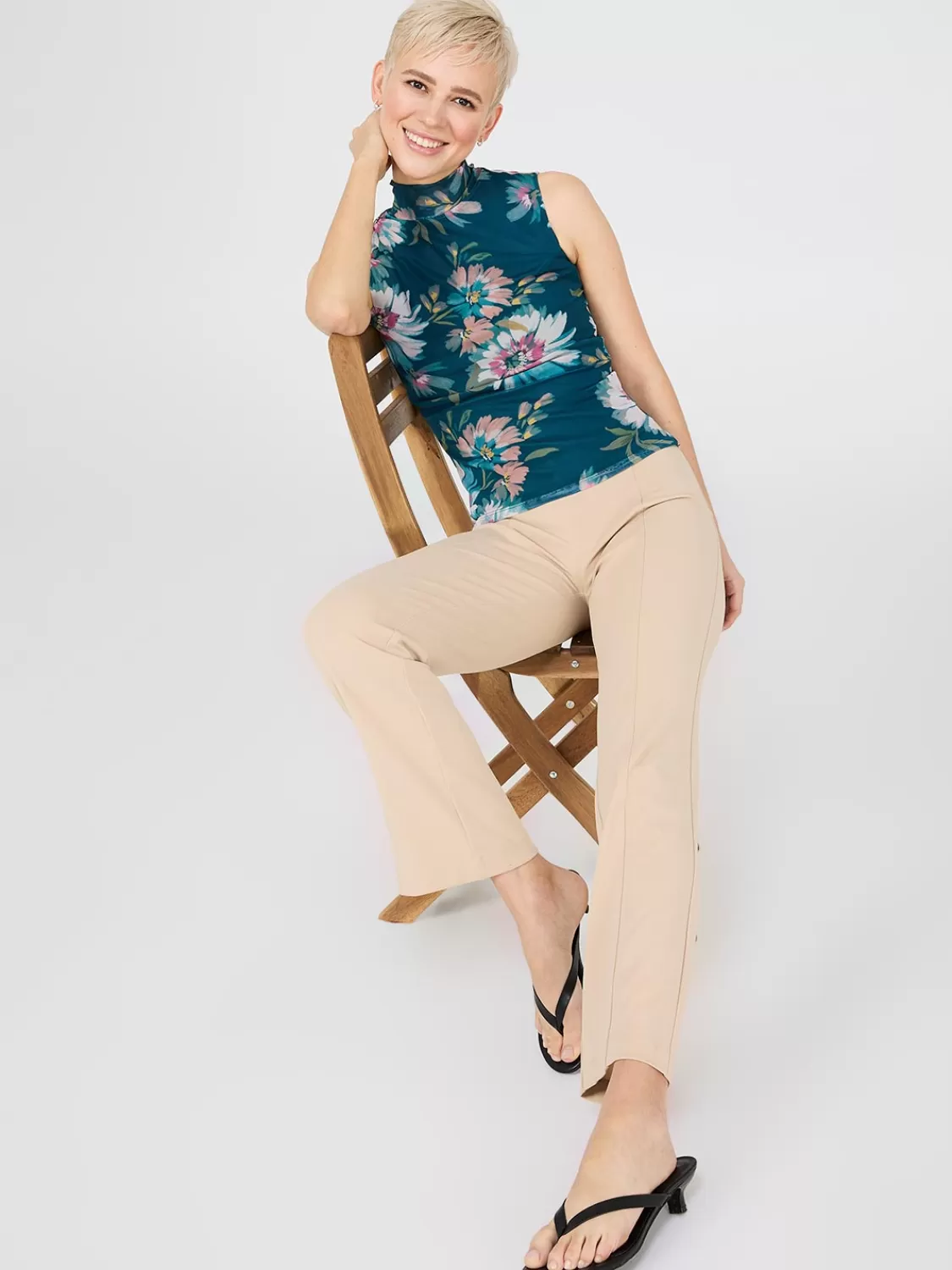 Suzy Shier Tops | Sleeveless*Floral Print Mock Neck Mesh Top