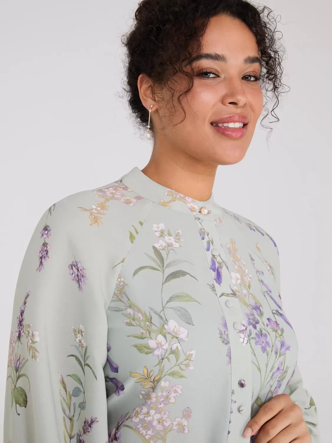 Suzy Shier Tops | Long Sleeve*Floral Print Round Collar Chiffon Blouse