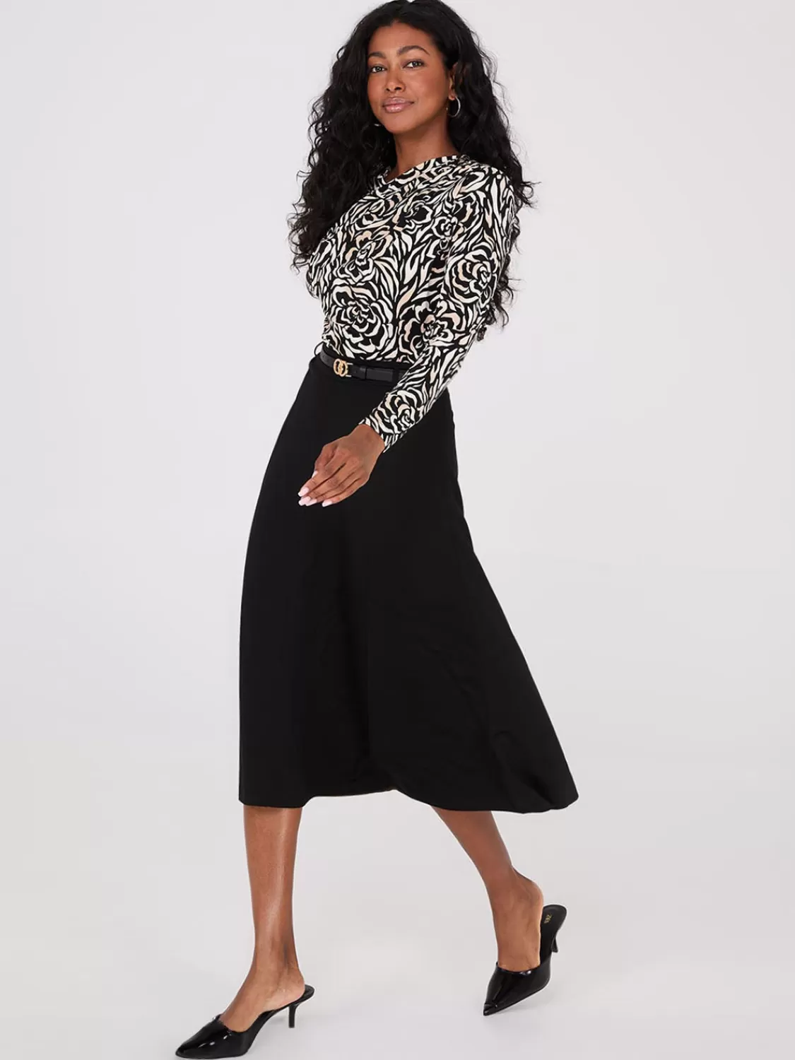 Suzy Shier Tops | Long Sleeve*Floral Print Ruched Drape Neck Top