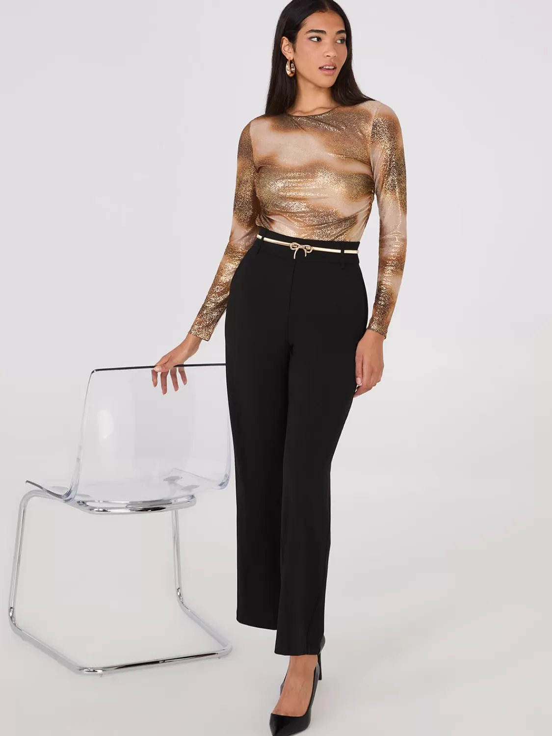 Suzy Shier Long Sleeve | Fashion Tops*Foil Colour Wash Mesh Top