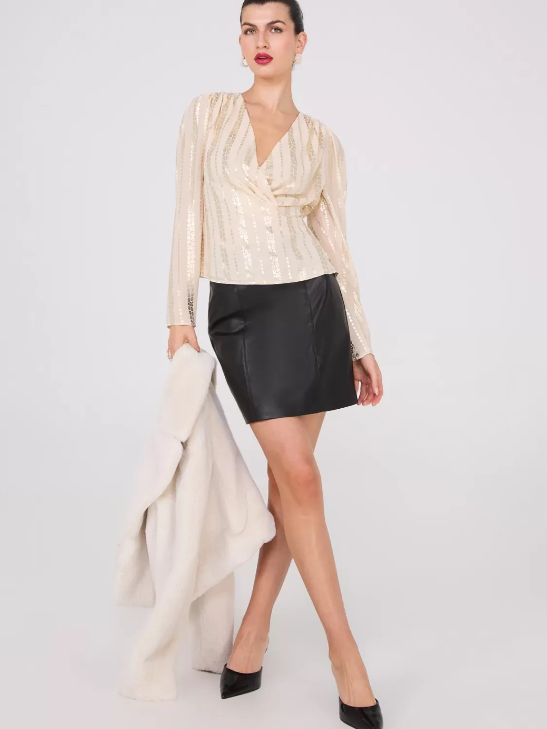 Suzy Shier Tops | Long Sleeve*Foil Floral Print Cross-Front Top