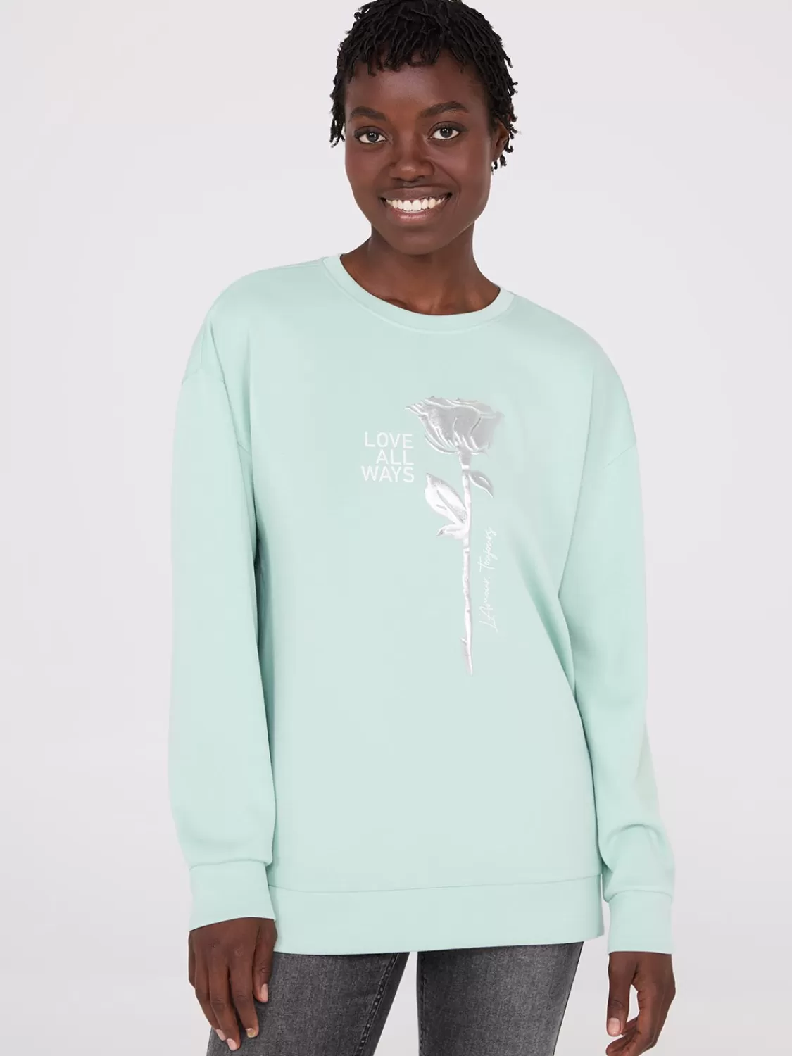 Suzy Shier Lounge & Pjs | Long Sleeve*Foil Flower Graphic Sweatshirt