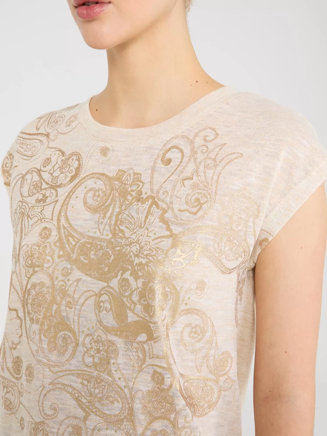 Suzy Shier Short Sleeve | Tank Tops & T-Shirts*Foil Paisley Print Short Dolman Sleeve T-Shirt