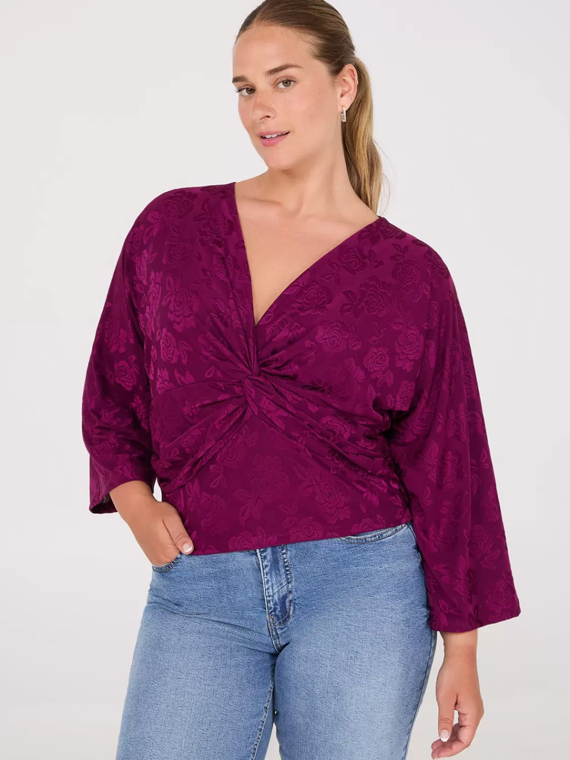 Suzy Shier Tops | Long Sleeve*Front Knot Kimono