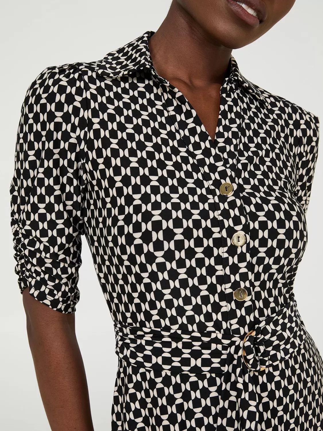 Suzy Shier Work Dresses | Dresses*Geo Print Button-Front Midi Dress With Pockets
