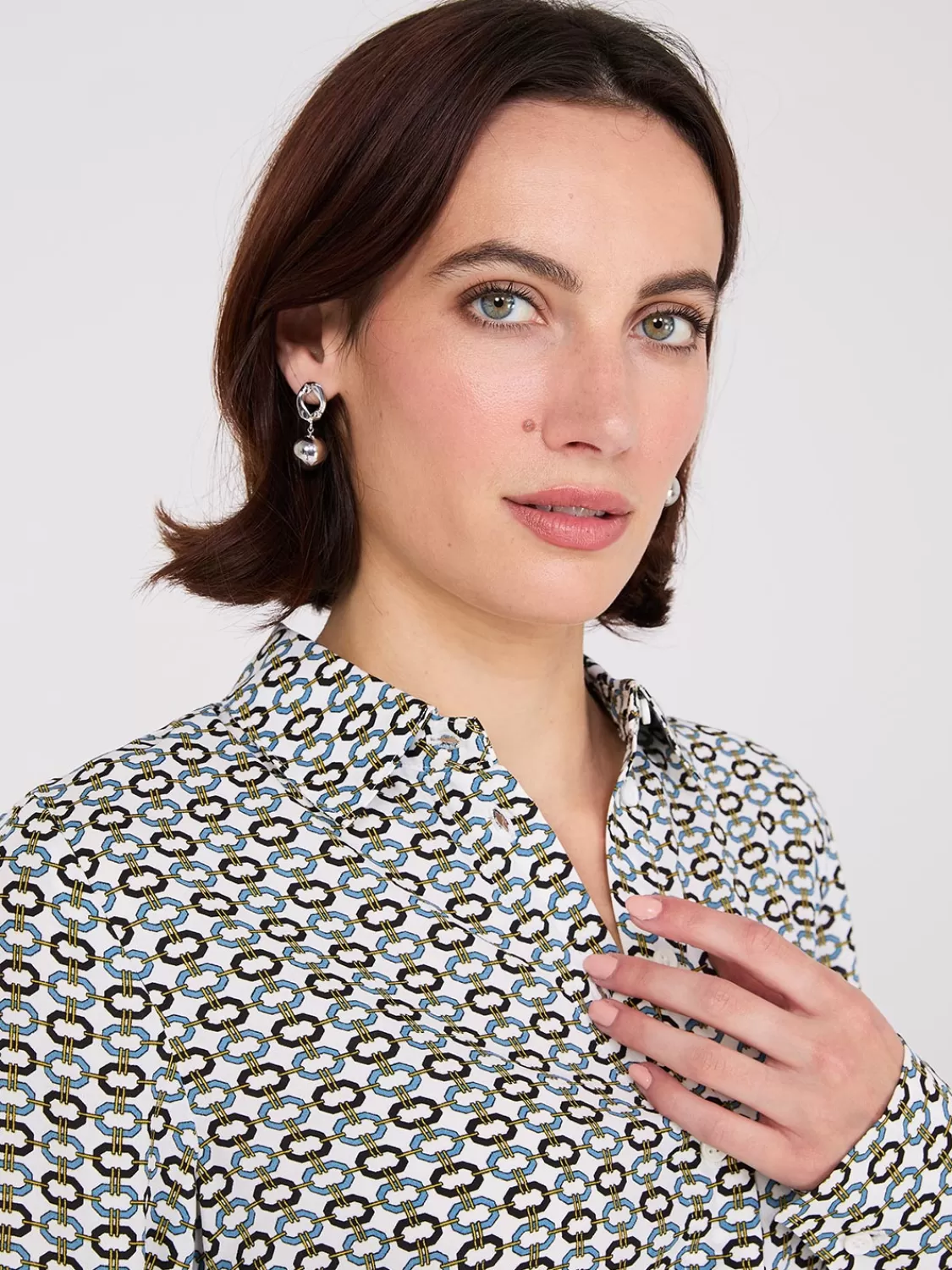 Suzy Shier Tops | Long Sleeve*Geo Print Chiffon Button-Front Blouse