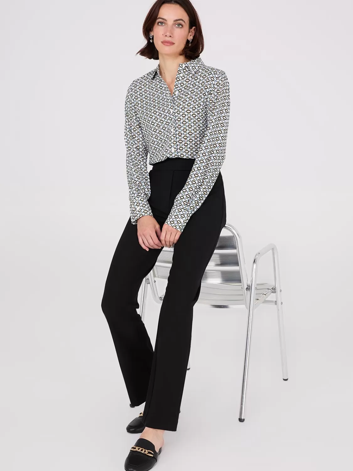 Suzy Shier Tops | Long Sleeve*Geo Print Chiffon Button-Front Blouse
