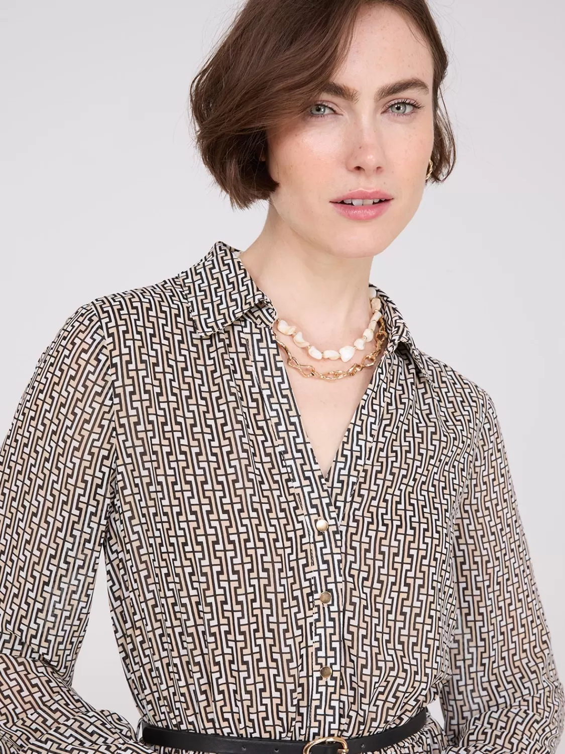 Suzy Shier Work Dresses | Dresses*Geo Print Chiffon Dress With Belt