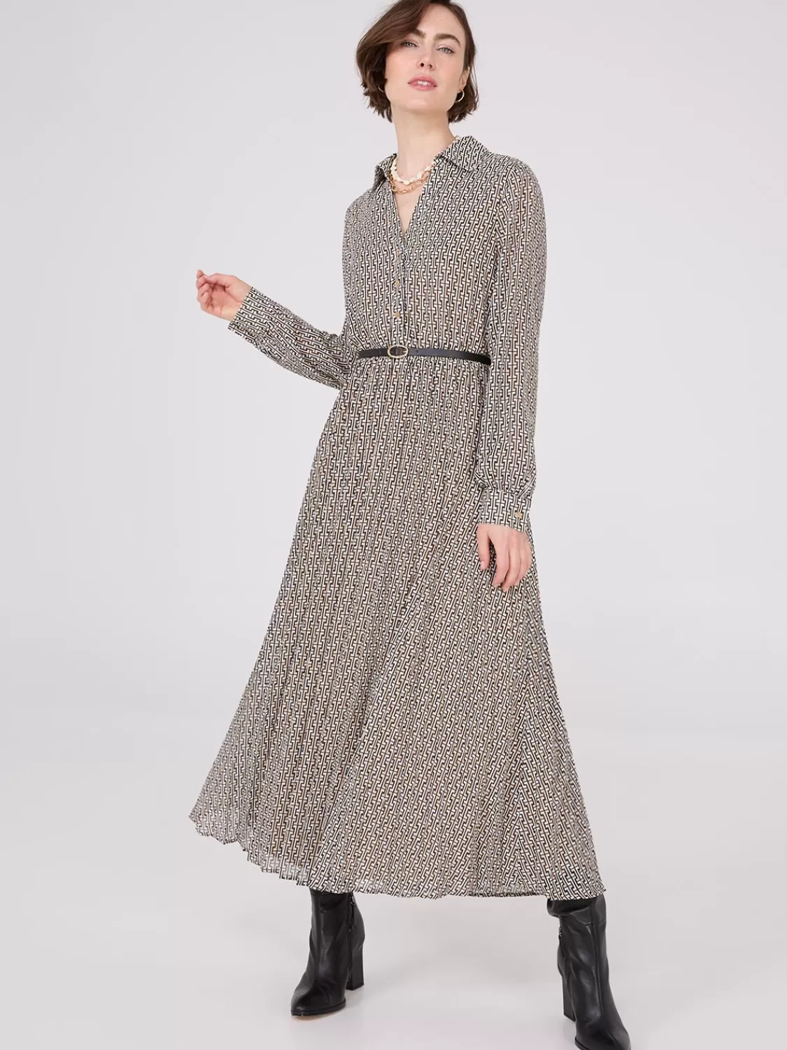 Suzy Shier Work Dresses | Dresses*Geo Print Chiffon Dress With Belt
