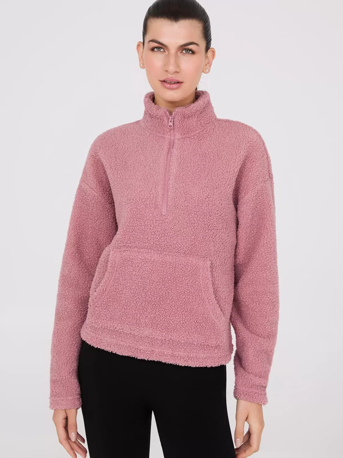 Suzy Shier Lounge & Pjs | Long Sleeve*Half-Zip Sherpa Sweater