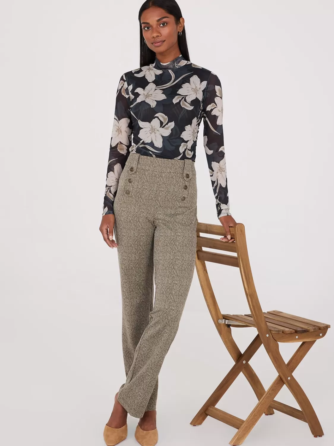 Suzy Shier Bottoms | Pants*Herringbone Straight Leg Pants