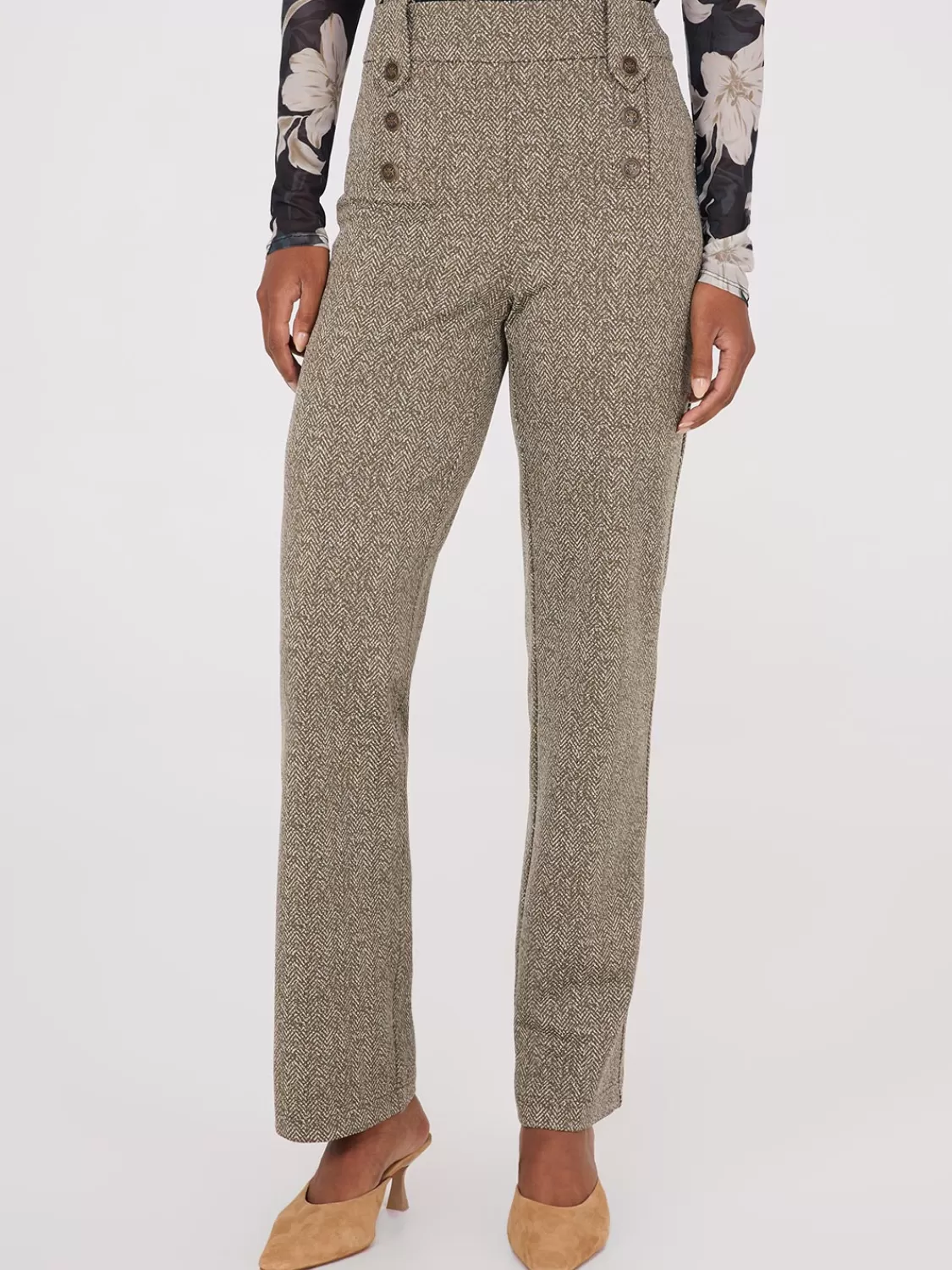 Suzy Shier Bottoms | Pants*Herringbone Straight Leg Pants