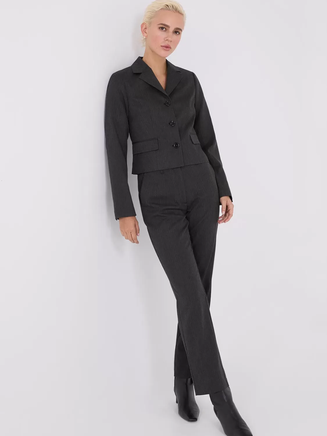 Suzy Shier Suiting | Bottoms*Herringbone Straight Leg Pants