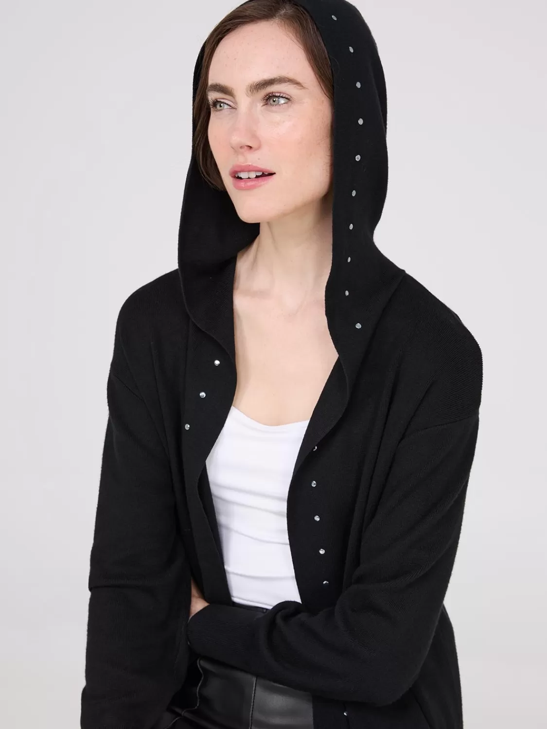 Suzy Shier Long Sleeve | Sweaters & Cardigans*Hooded Duster With Stud Details
