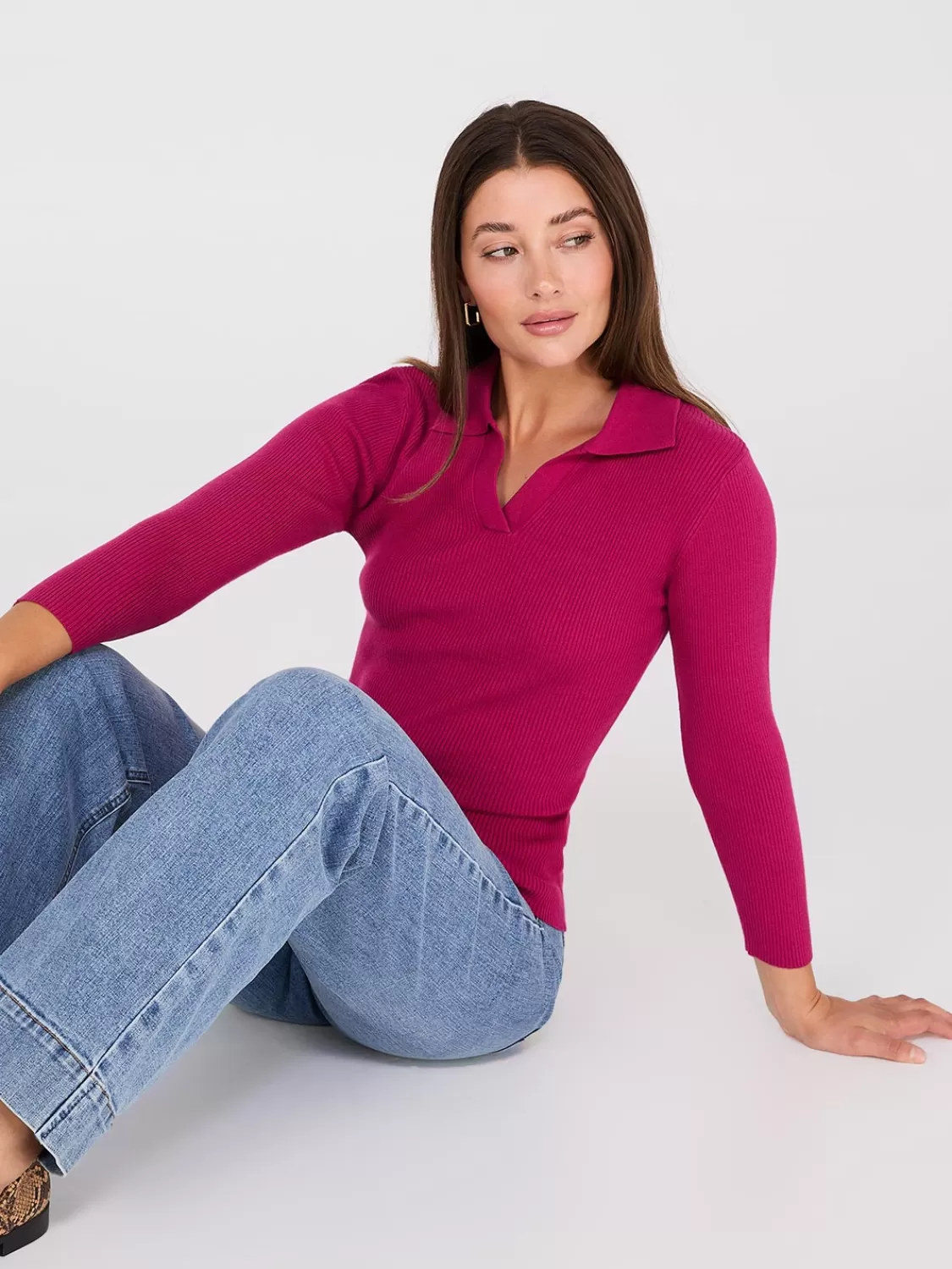 Suzy Shier Long Sleeve | Sweaters & Cardigans*Johnny Collar Ribbed Top